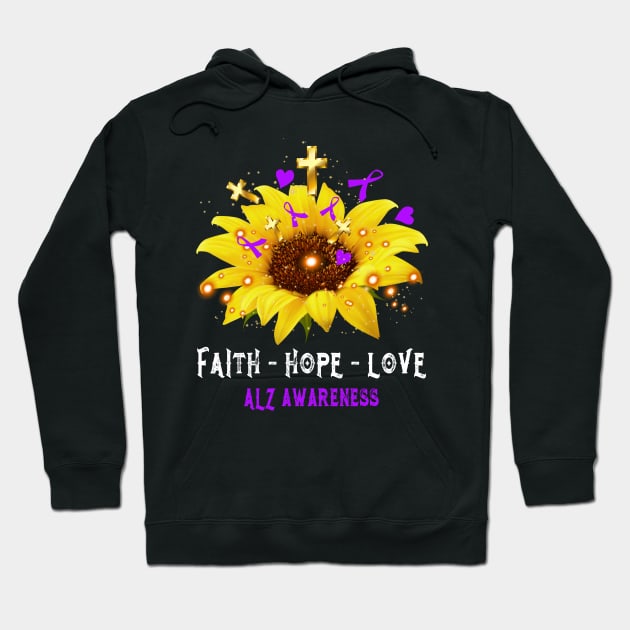 Faith Hope Love ALZ Awareness Support ALZ Warrior Gifts Hoodie by ThePassion99